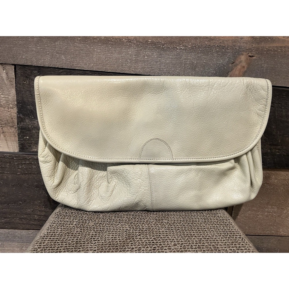 VTG Ronay Genuine Leather Purse‎ Foldover Clutch Bag Ivory Envelope Handbag
